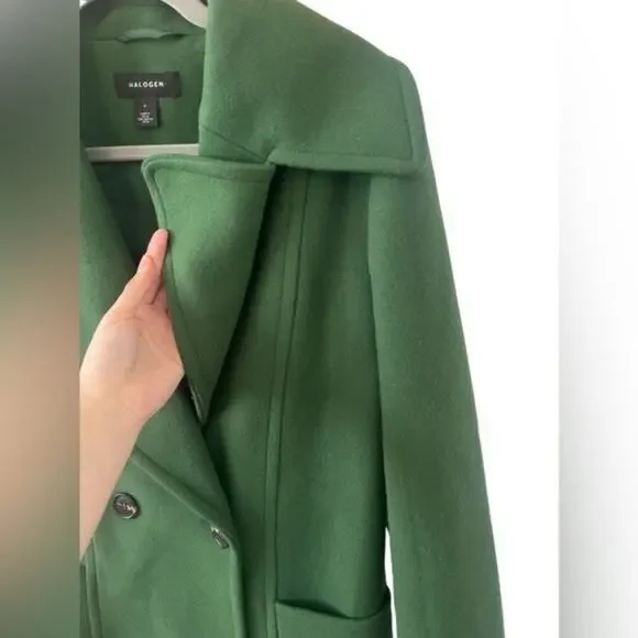 Halogen Womens Double Breasted Long Coat Overcoat Notch Collar Kelly Green S - Picture 11 of 13